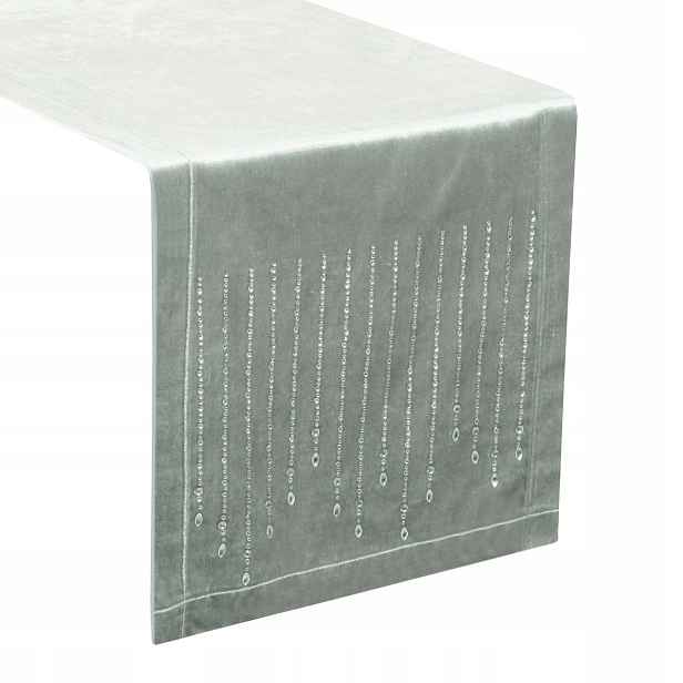 Běhoun Na Stůl 35x220 Stříbrný Velvetový Zirkony