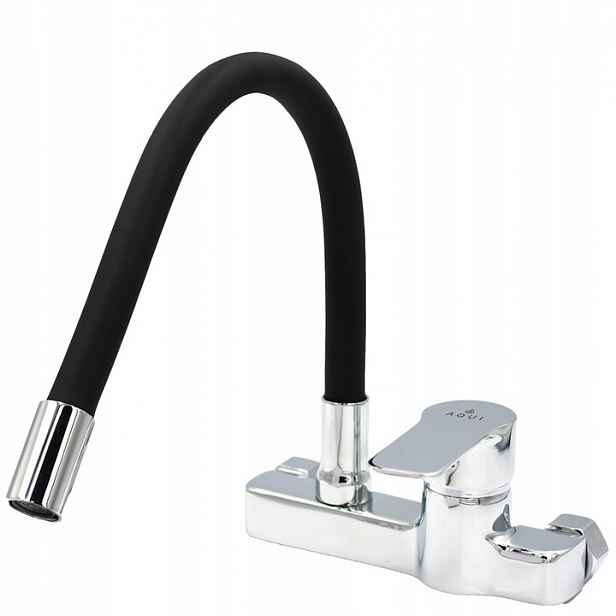 Kuchyňská Nástěnná Baterie Flexibilní Pohyblivý Vývod Černý Flex 360° Chrom