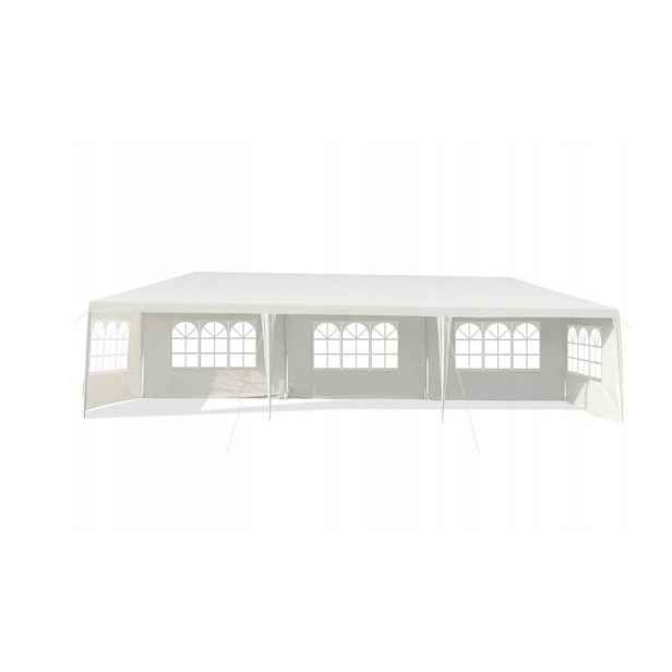 Pavilon Costway bílý Pe 2 stěny 5 oken 3x9x2,6 m