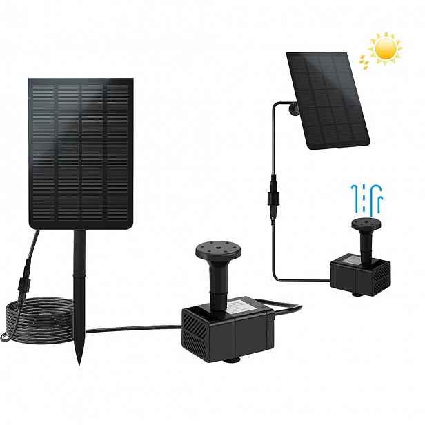 Solární Fontána Bedee 2.5 W 7 vzorů vody 200 l/h pro ptačí lázně