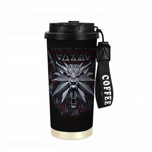 Termohrnek brčko termoska ocelová Zaklínač The Witcher Vlk medailon