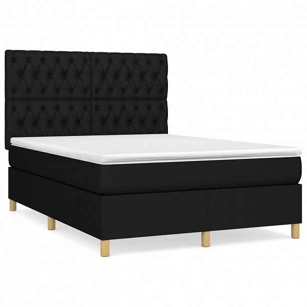 vidaXL Box spring postel s matrací černá 140 x 190 cm textil