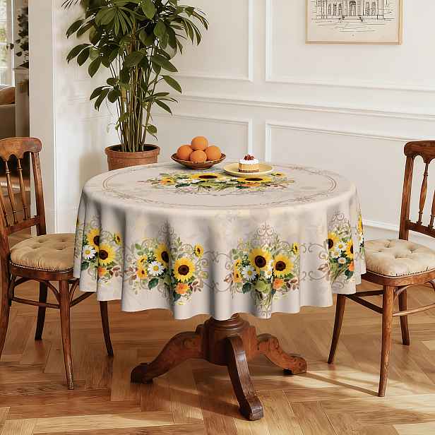TEMU 1 ks, Vintage ubrus se slunečnicemi a sedmikráskami, polyesterový elegantní jarní letní žluto-bílý ubrus se vzorem slunečnic a sedmikrásek,