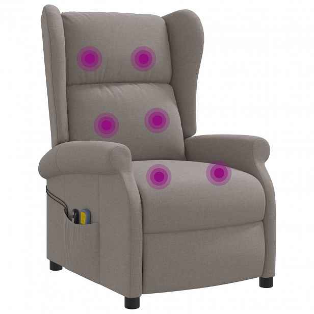 vidaXL Křeslo pro odpočinek s elektrickou masáží a křídly Taupe Textil