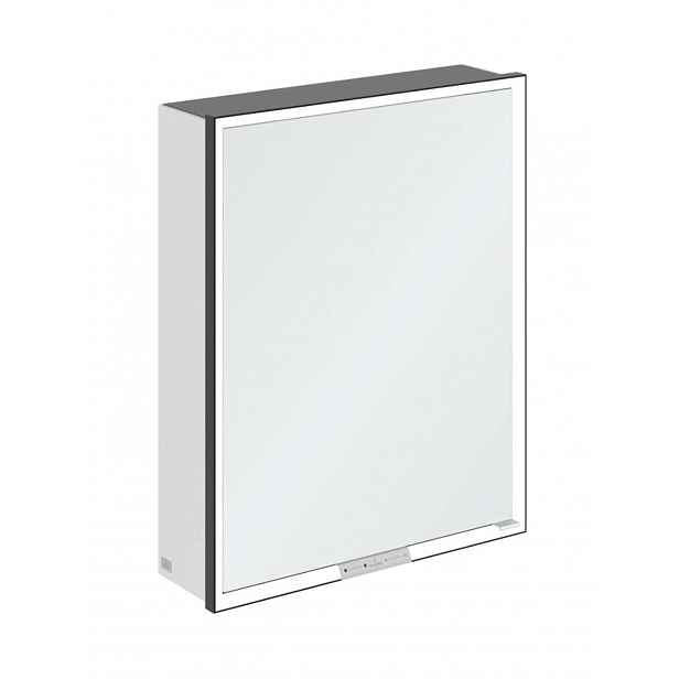 Villeroy & Boch My View+ - Zrcadlová skříňka s LED osvětlením 60x75x17 cm, 1 dvířka, panty vlevo, Brilliant White/matná černá B4816LVE