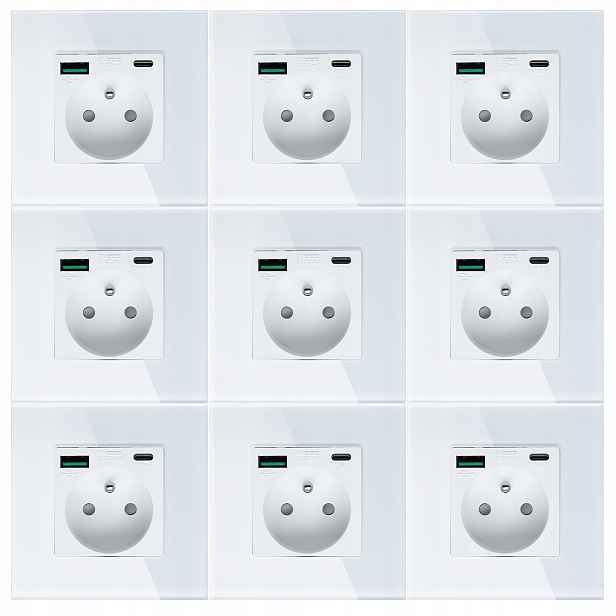 9 x Bílá Elektrická Zásuvka Nástěnný Kontakt S Vestavěnou Usb Nabíječkou
