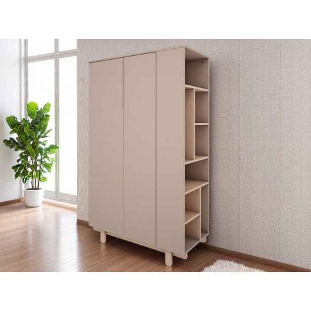 Designová šatní skříň s otevřeným regálem BASIC mocca