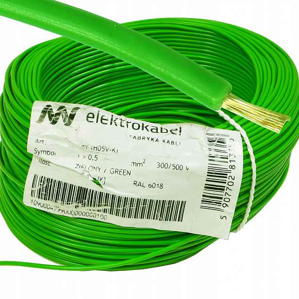 Kabel Lgy 0,5 mm zelený měděný 0,5 100 m 500 V