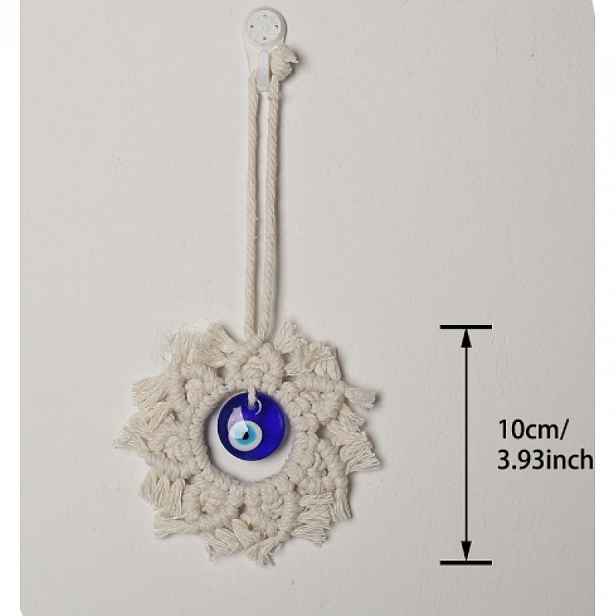 TEMU Ručně Vyrobený Bohémský Amulet Modrého Oka na Zeď - Kulatá Ochrana pro Domácí Dekoraci, Talisman Bezpečí, Unikátní Dárek k Novému Bydlení, Ručně