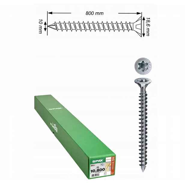 Univerzální šroub Wirox Tx 10 x 800 mm s plným závitem 25 ks