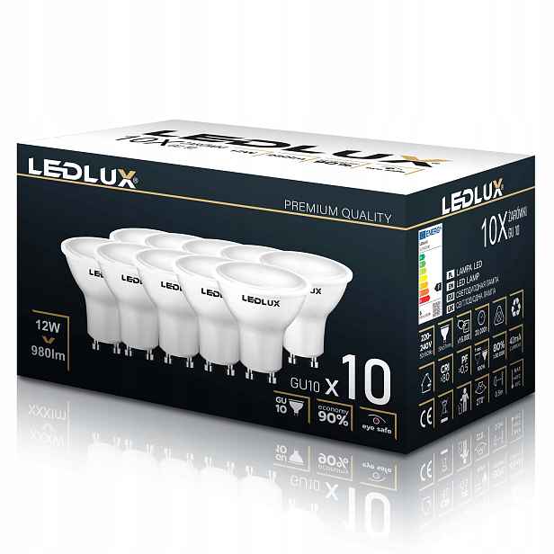10x Led žárovka GU10 12W 95W Smd 4000K neutrální Premium Ledlux nebliká