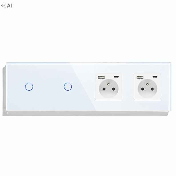 Čtyřnásobný Dotykový Spínač 1+1, Usb Zásuvka A+c Qc 20W Skleněný Vypínač