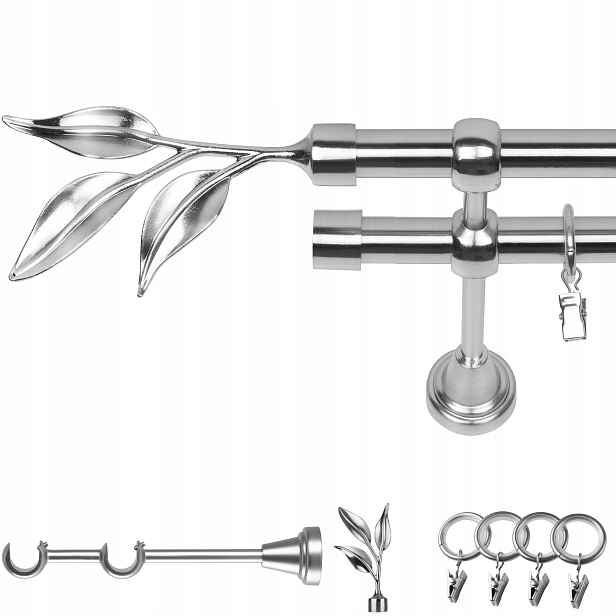 Garnýž Kovový Dvojitý 120 CM 19 MM Efekt Oceli Bawaro Kolečka Na Žabky