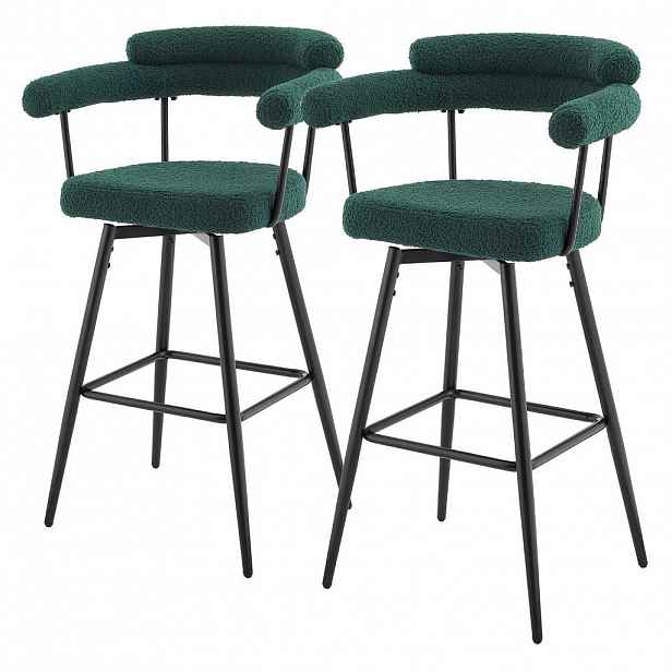 ML-DESIGN BAROVÉ STOLIČKY, sada 2 ks, otočné, tmavě zelené s plyšovým potahem, výška 76 cm
