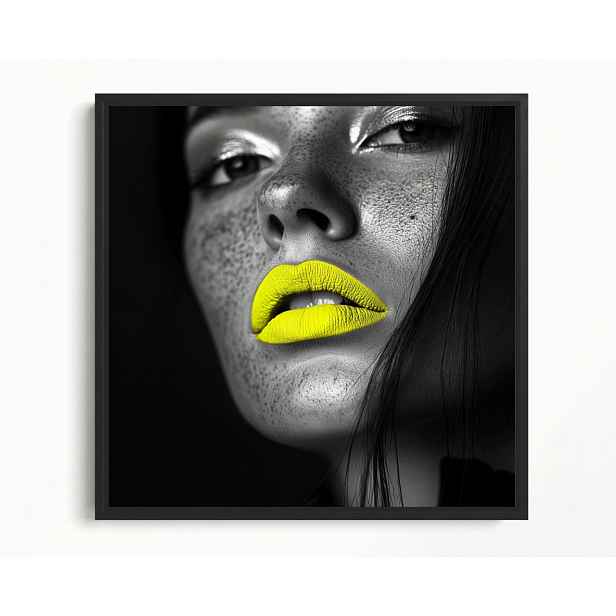 Obraz Rám Americký Box Portrét Žena Tvář Makro Foto Neon Žlutý 60x60