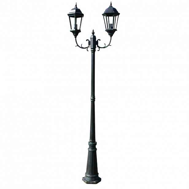 vidaXL Zahradní lampa vysoká 2ramenná 230 cm tmavě zelená/černá hliník