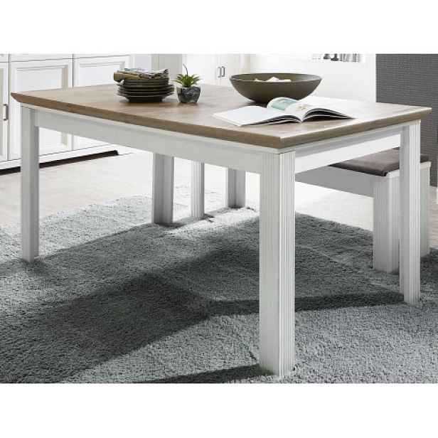 Rozkládací jídelní stůl Jasmin 160x90 cm, bělená pinie/dub