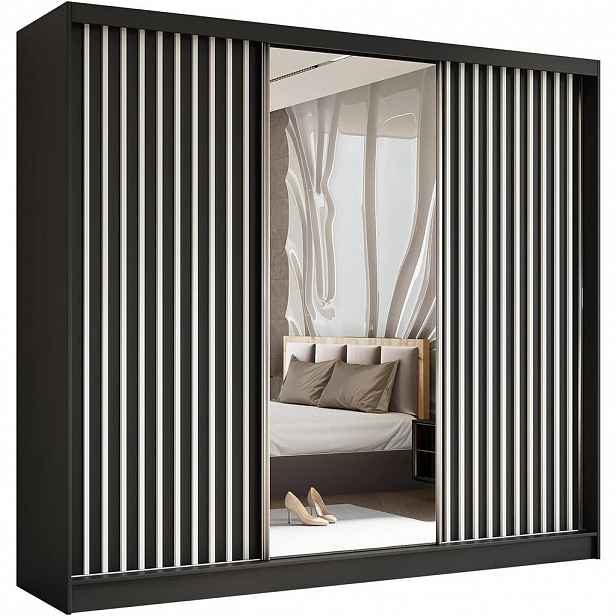 Beautysofa SKŘÍŇ s posuvnými dveřmi Helix 240/216/61 černá + bílá se zásuvkami
