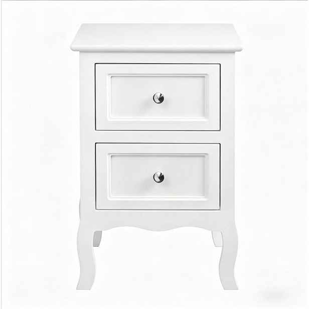OKWISH NOČNÍ stolek 40/60/30 cm bílý z MDF a kovu se dvěma zásuvkami