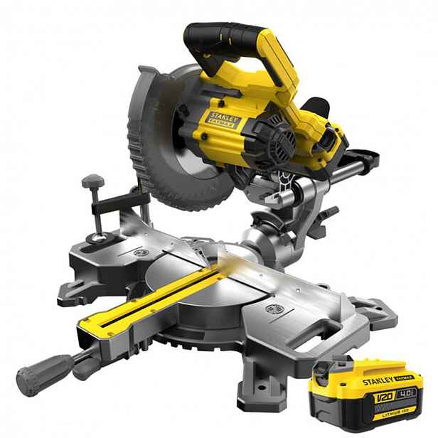 Stanley - 18V AKU pokosová pila 190 mm, s pojezdem, 1x aku 4,0 Ah Li-ion, nabíječka SFMCS701M1-QW
