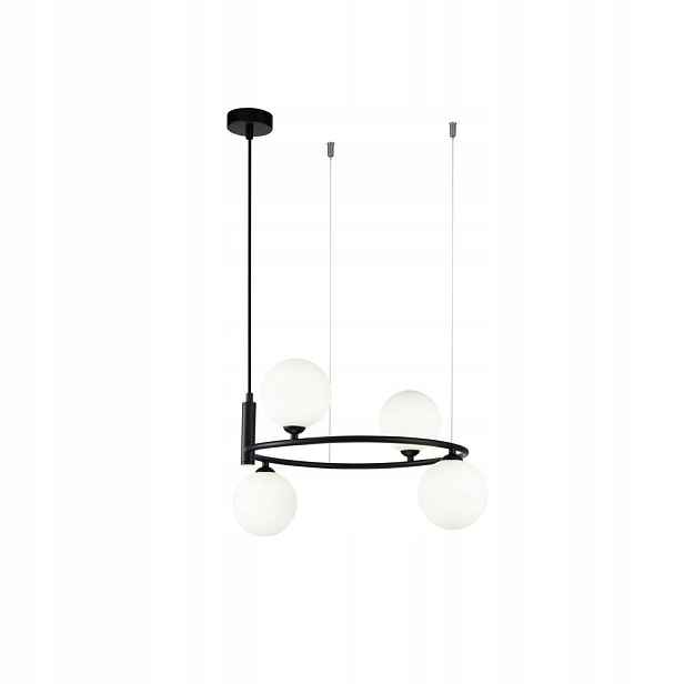 Závěsná lampa lustr horizontální kulatý černý skleněný bílý kulový Maytoni