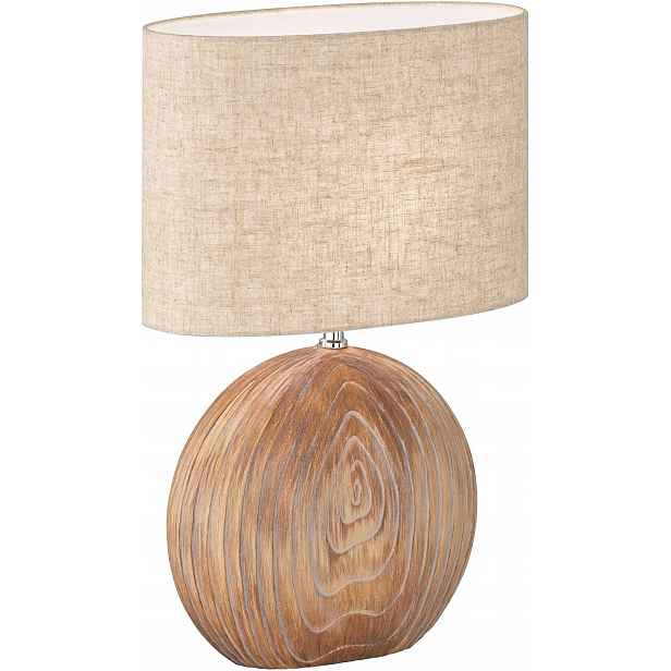 Stolní lampa Tobse béžová/hnědá/dřevo E27 53 cm Fischer & Honsel