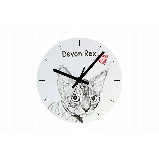 Kočka Devon Rex hodiny s kočkou závěsné a stojící, personalizace fotografií