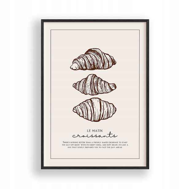 Obraz Croissanty Le Matin Plakát Rámeček Dřevěný Černý 30x42 cm