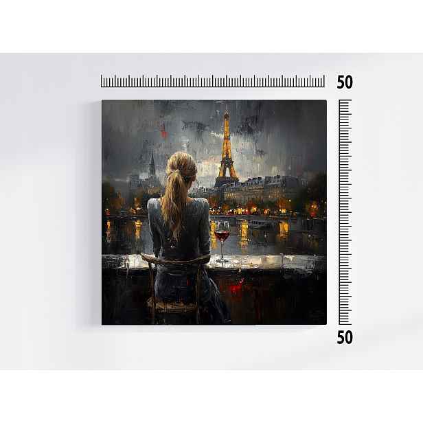 Obraz Na Plátně Canvas Žena Paříž Eiffelova Věž Večer Víno 50x50
