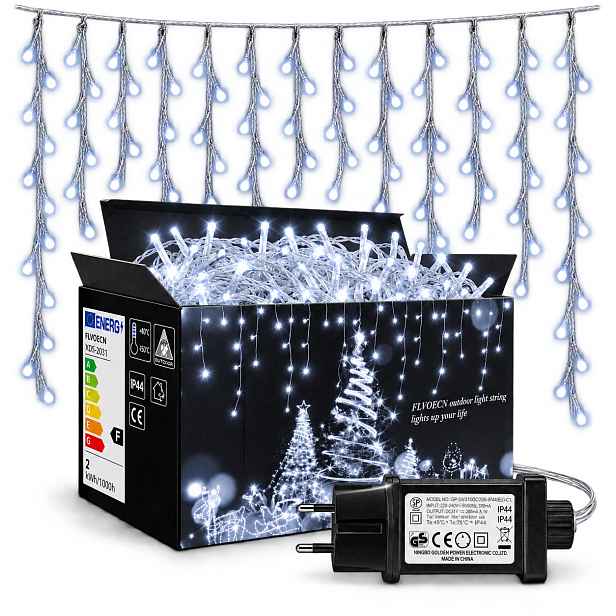 Vánoční Osvětlení Na Stromeček Venkovní bílé studené záclony rampouchy 30 m 960 Led