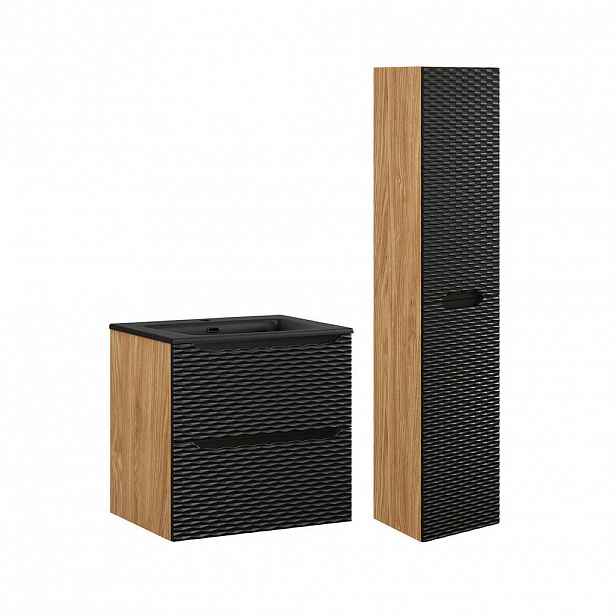 Petits-meubles KOUPELNOVÝ NÁBYTEK 60cm Elora 2er-Set Černá a dřevěná