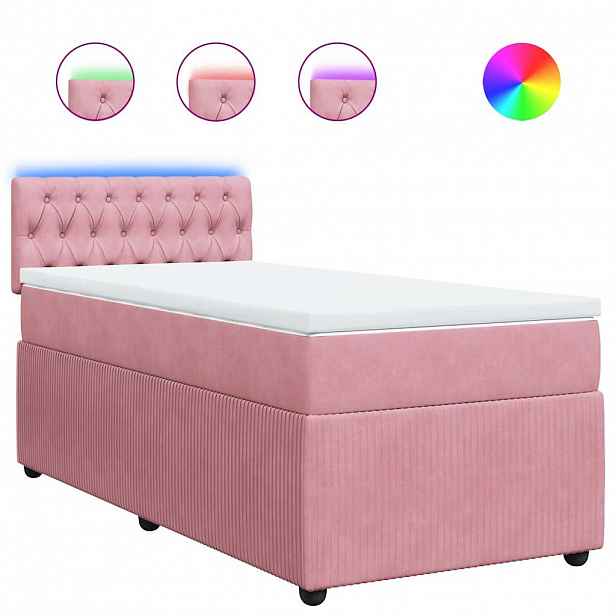 vidaXL Box spring postel s matrací růžová 100x200 cm samet