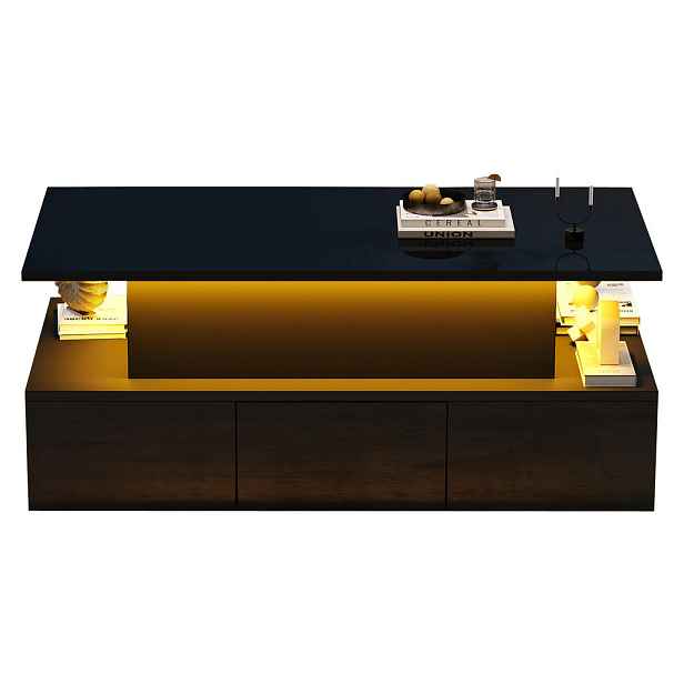 EVRYAE KONFERENČNÍ STOLEK 100/50 cm s funkcí zvedání až do 55 cm a úložným prostorem, vysoký lesk, moderní design, dřevěný materiál