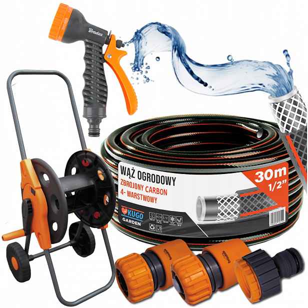 Hadice Gumová 1/2" 30m 4 Vrstvy Carbon Pistole Vozík Sada Bradas