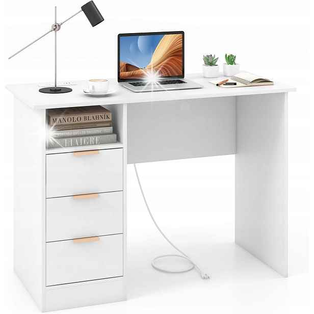 Obdélníkový Psací Stůl Se 3 Zásuvkami, Elegantní, Ideální Pro Mládež, Bílý