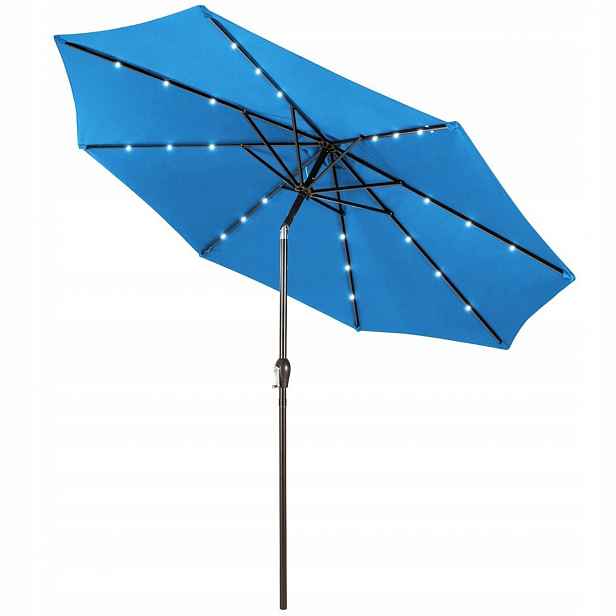 Zahradní slunečník se solárními Led diodami 300 cm, modrý, 300 x 253 cm