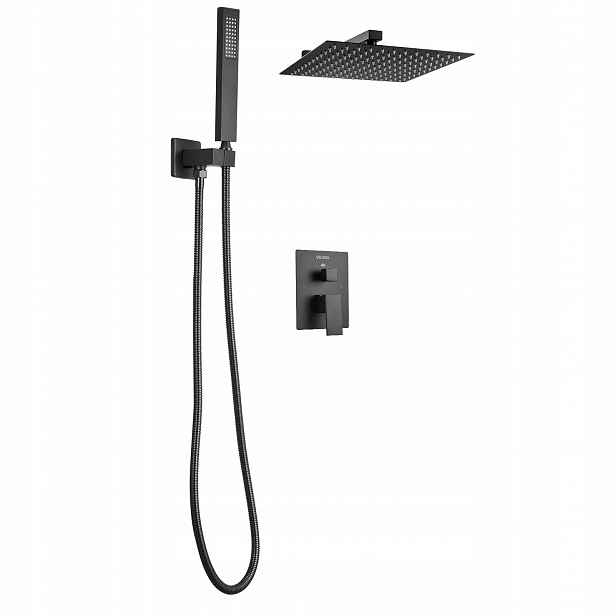 Sprchový set s dešťovou sprchou 30 cm, černá, nástěnná
