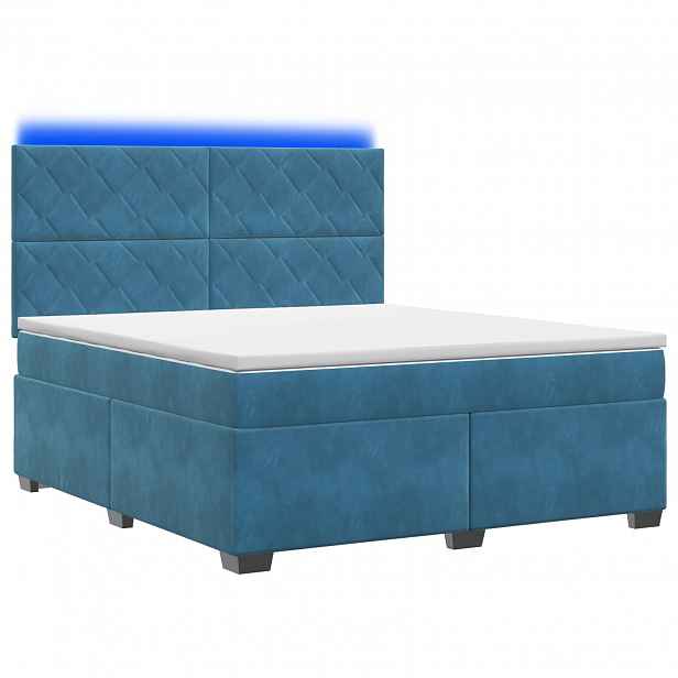 vidaXL Postel boxspring s matrací s LED pásky Modrá 180 x 200 cm Samet