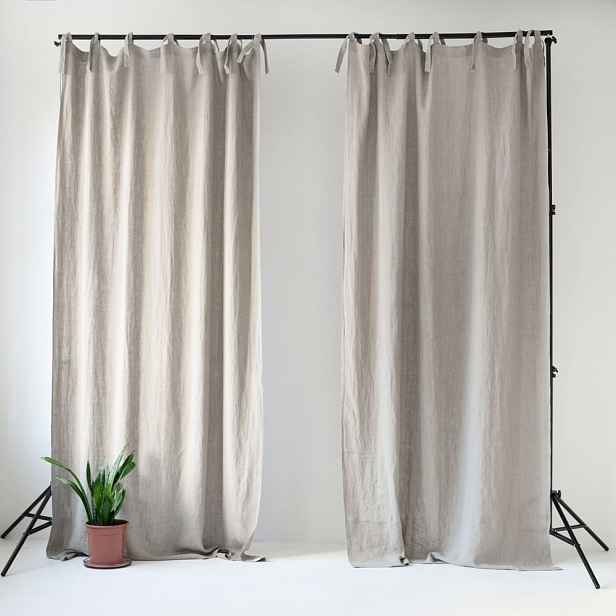 Béžový lněný závěs s tunýlkem Linen Tales Night Time, 250x140 cm, 1 ks