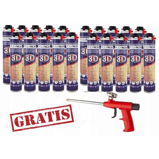 Pur Stříkací Pěna Polynor 3D Sada 20 x 850 ml s pistolí