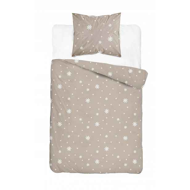 Povlečení saténové 140x200 béžové s bílými květy Home Satin