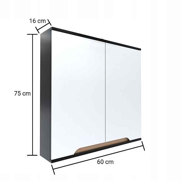 Skříňka se zrcadlem černá 60 x 16 x 75 cm černá/sluneční dub, polomatná Omeble