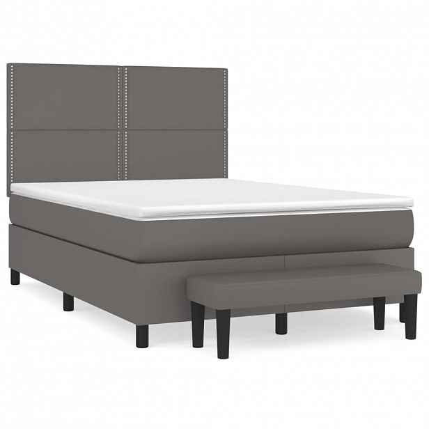 vidaXL Box spring postel s matrací šedá 140 x 190 cm umělá kůže
