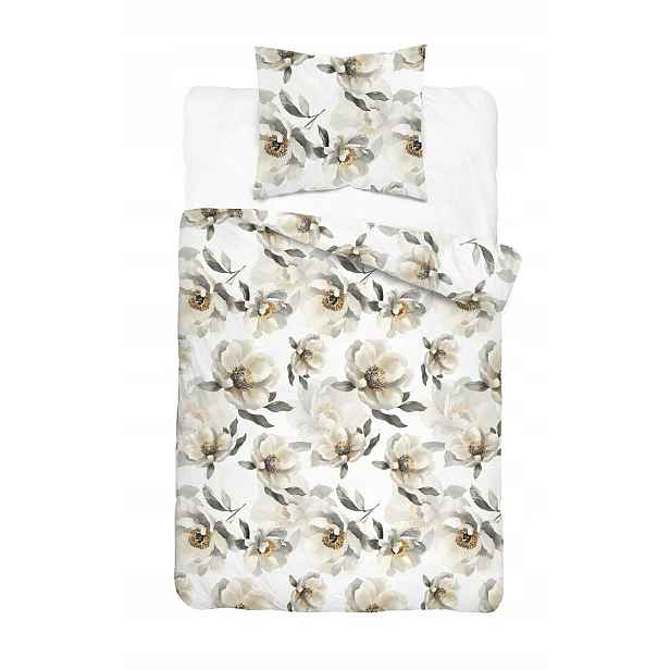 Povlečení 140x200 bílé s velkými krémovými květy Botanica Satin