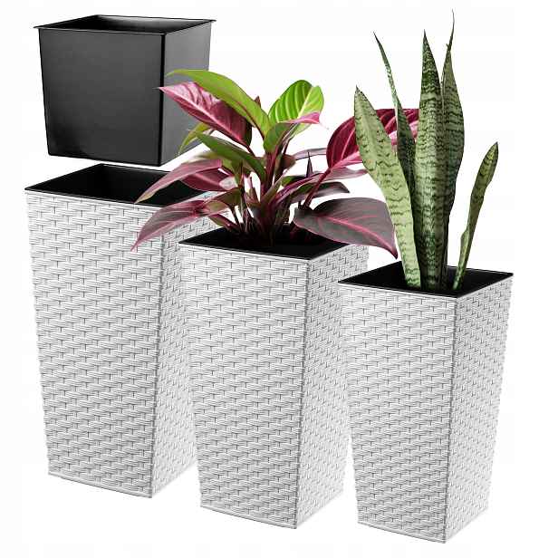 Set 3ks Květináč Vysoká Vložka Velká Bílá 37+47+57 cm