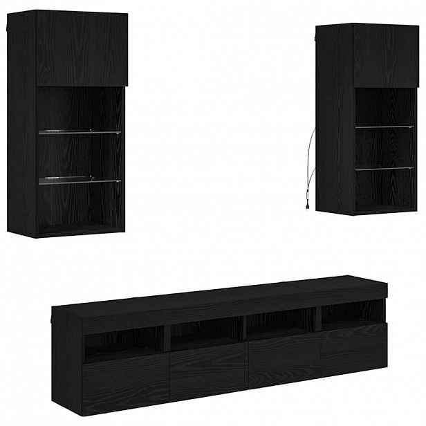 vidaXL TV nástěnné jednotky s LED 5 ks Černý dub kompozitní dřevo