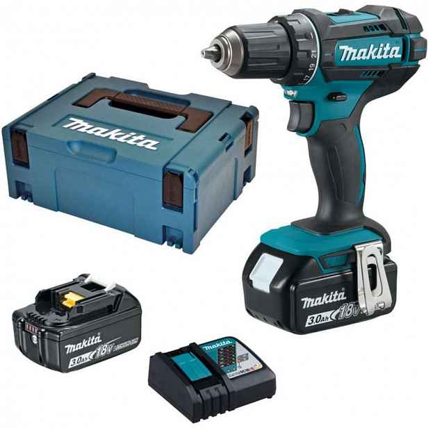 Makita - 18V AKU vrtací šroubovák, 2x aku 3,0 Ah LXT, nabíječka DDF482RFJ