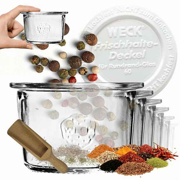 Sklenice Weck 80 ml zavařeniny Mold žáruvzdorné plastové víko Měřítko 12 Ks