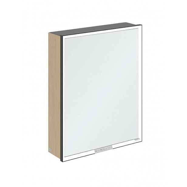 Villeroy & Boch My View+ - Zrcadlová skříňka s LED osvětlením 60x75x17 cm, 1 dvířka, panty vlevo, Nordic Oak/matná černá B4816LVJ