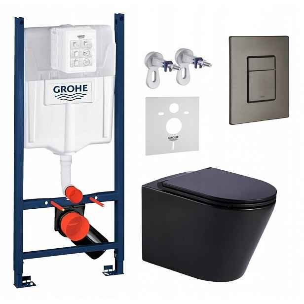 Wc sada Grohe s mísou Jess černá a tlačítkem grafit kartáčovaná Fresh